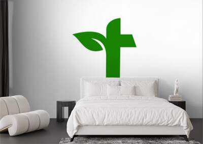 letter T leaf logo design vector Wall mural