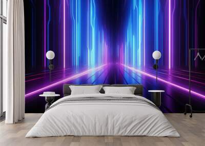 Horizontal neon lines.Blue speed lines.Motion light effect. red.Vector illustration of a blue color. Light effect. Abstract laser beams of light. Chaotic neon rays of light Wall mural