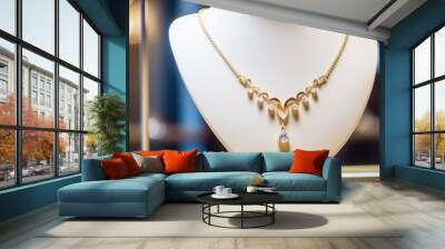 Showcase in jewellery store. jewelry diamond gold shop with rings and necklaces luxury retail store window display showcase Wall mural