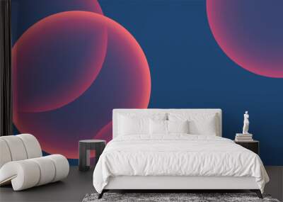 Dark Blue Background, Header or Banner Design with Large Red and Purple Overlaying Globes, Bubbles Pattern - Multi Purpose Creative Wide Scale Template for Web with Copyspace in Editable Vector Format Wall mural