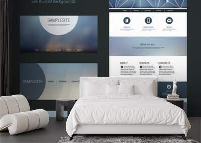 One Page Website Template and Different Header Designs with Blurred Backgrounds Wall mural