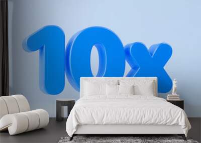 3D 10x blue symbol isolated solid background. 10x off on sale. Illustration for advertising. 3D rendering. Wall mural