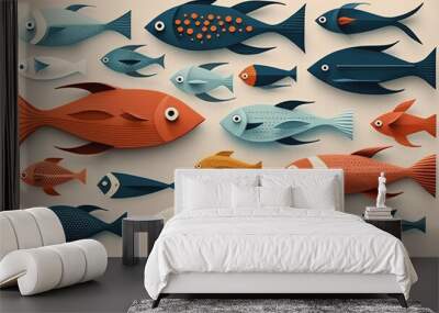 2d flat fish illustrations Wall mural