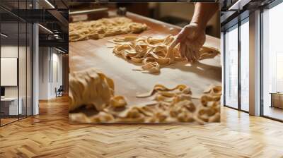 Handmade fresh pasta making process. Generative AI Wall mural