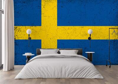 black stone wall texture background Sweden flag Wall mural