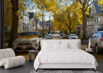 Autumn Splendor on Brighton's residential street, Massachusetts, USA Wall mural