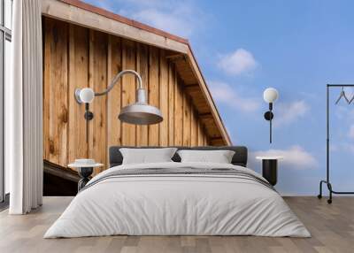 Gooseneck lights on wood barn wall Wall mural