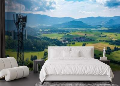 Cell Tower Overlooking Scenic Mountain Valley Wall mural