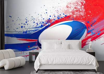 Rugby Ball with Red and Blue Splashes Wall mural