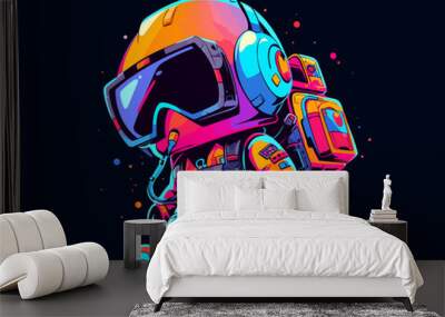 a miniature astronaut with a jetpack and black sunglasses Wall mural