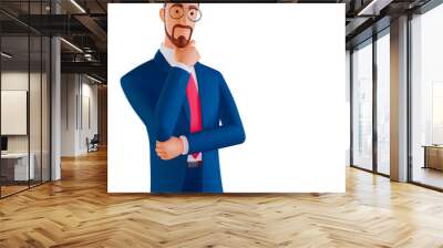 Close-up portrait of his he nice attractive serious focused minded brown-haired man experienced professional financier economist thinking touching chin isolated over white background. 3d rendering Wall mural