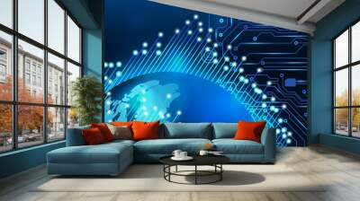 Abstract circuit board background with globe Wall mural