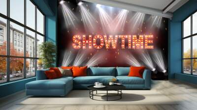 Showtime background illuminated by spotlights Wall mural