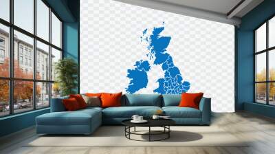 Uk Counties Map blue Color on Backgound png Wall mural