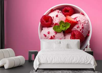 Bowl of strawberry ice cream Wall mural