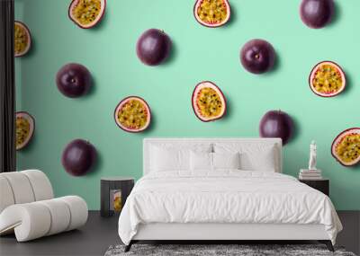 Colorful fruit pattern of fresh passion fruits Wall mural