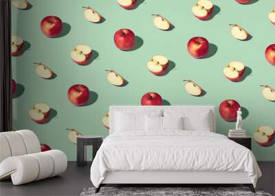 Colorful pattern of fresh ripe whole and sliced red apples Wall mural