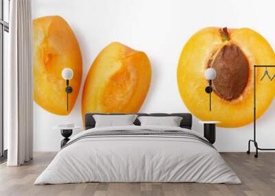 Fresh ripe whole, half and sliced apricot Wall mural