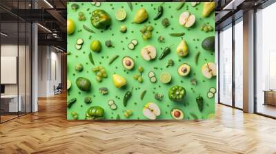 Pattern of fresh green fruits and vegetables Wall mural