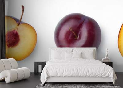 Set of fresh ripe whole, half and sliced plum Wall mural