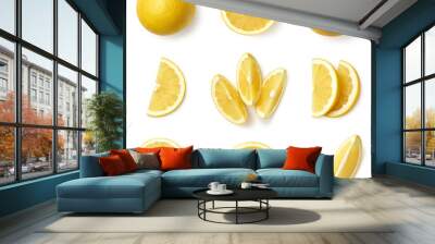 Set of fresh whole, half and sliced white grapefruit Wall mural