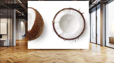 Set of fresh whole and half coconut and slices Wall mural