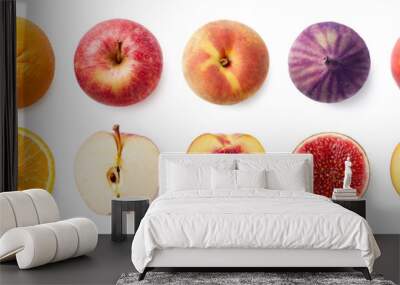 Set of fresh whole and sliced fruit halves Wall mural