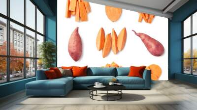 Set of fresh whole and sliced sweet potatoes Wall mural