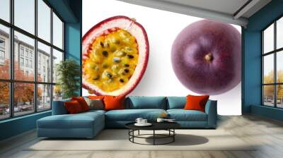 Set of whole and half of fresh passion fruit Wall mural