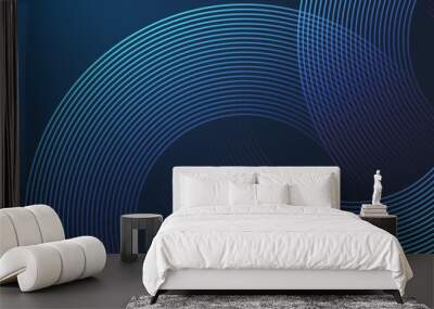 Abstract circle lines on dark blue background. Geometric stripe line art design for poster, brochure, cover, website, header, web banner, presentation Wall mural