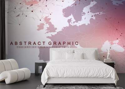 Big data visualization. Graphic abstract background Artificial Intelligence. Social network connection concept. Perspective backdrop of depth. Virtual minimal array with compound. Vector illustration. Wall mural