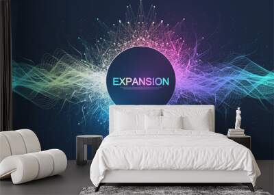 Colorful explosion background with connected line and dots, wave flow. Visualization expansion of life. Abstract graphic background explosion, motion burst. Expansion of life vector illustration. Wall mural