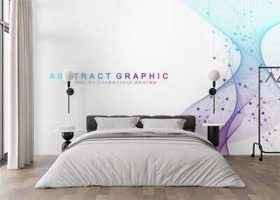 Digits abstract background with connected line and dots, wave flow. Digital neural networks. Network and connection background for your presentation. Graphic polygonal background. Vector illustration. Wall mural