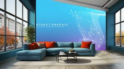 Digits abstract background with connected line and dots, wave flow. Digital neural networks. Network and connection background for your presentation. Graphic polygonal background. Vector illustration. Wall mural