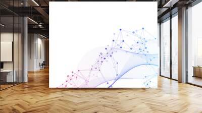 Digits abstract illustration with connected line and dots, wave flow. Digital neural networks. Network and connection background for your presentation. Graphic polygonal background. Wall mural