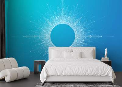 Expansion of life. Blue explosion background with connected line and dots, wave flow. Visualization Quantum technology. Abstract graphic background explosion, motion burst, vector illustration. Wall mural