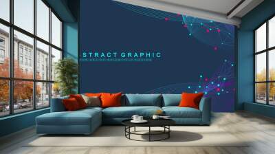 expansion of life. colorful explosion background with connected line and dots, wave flow. visualizat Wall mural