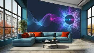 Expansion of life. Colorful explosion background with connected line and dots, wave flow. Visualization Quantum technology. Abstract graphic background explosion, motion burst, vector illustration Wall mural