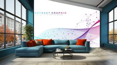 Geometric abstract background with connected lines and dots. Connectivity flow point. Molecule and communication background. Graphic connection background for your design. Vector illustration. Wall mural