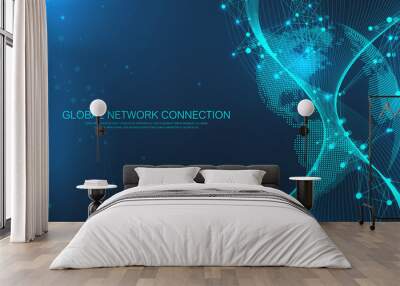 Global communication network concept. Social network communication in the global business. Big data visualization. Internet technology. Vector illustration. Wall mural