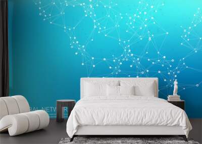 Global network connection concept. Social network communication in the global business. Big data visualization. Internet technology. Vector illustration. Wall mural