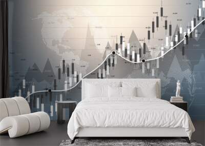 Stock market and exchange. Candle stick graph chart of stock market investment trading. Stock market data. Bullish point, Trend of graph. Vector illustration Wall mural