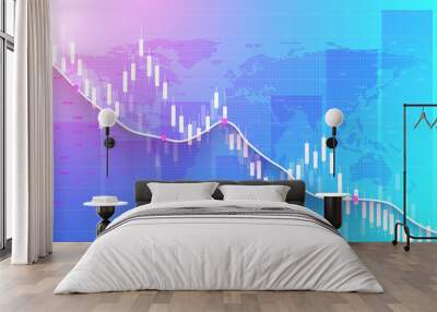 Stock market or forex trading graph in graphic concept for financial investment or economic trends business idea design. Worldwide finance background. Vector illustration. Wall mural