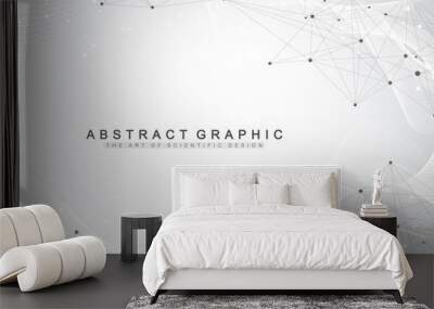 Technology abstract background with connected line and dots. Big data visualization. Perspective backdrop visualization. Analytical networks. Wave flow. Lines plexus. Vector illustration Wall mural