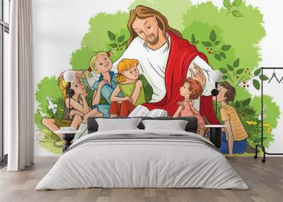 Jesus reading the Bible to children Wall mural