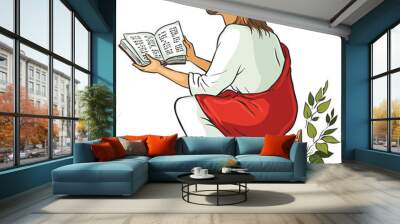 Jesus reading the Bible. Vector cartoon isolated illustration Wall mural