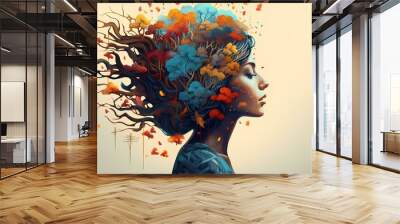 Creative illustration of mental health, positive thinking and a healthy mind. Wall mural