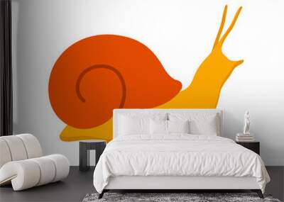 Illustration of snail with shell, helicid, sign of crawling snail, silhouette of land gastropod mollusk. Isolated on white background. Vector graphics Wall mural