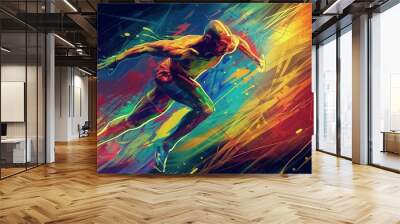 Running athlete, sports cover design. Abstract background, Olympic Games concept, dynamic illustration of international sports competitions. Wall mural