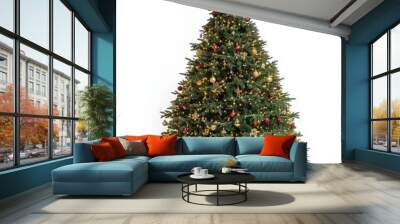 A large Christmas tree with intricate decorations and festive lights, grand holiday style, isolated on white background Wall mural